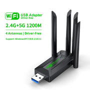 1200Mbps WiFi USB Adapter Dual Band 2.4G+5Ghz Wi-Fi Dongle 4 Antenna 802.11AC USB3.0 High-Speed Wireless Card Receiver PC/Laptop