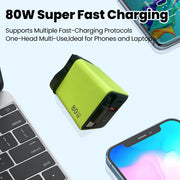 80W Super Fast Charge Type C USB Phone Charger With Telescopic USB C Cable For Iphone 16 15 Samsung Laptop With Light