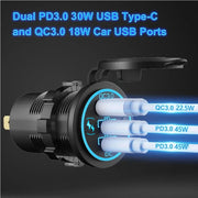 Car Charger Socket PD3.0 & QC3.0 Double USB C Ports Waterproof with LED Touch Switch 78W Fast Charging 12V/24V For Moto Adapter
