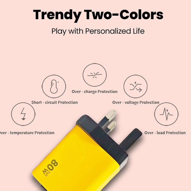 80W Super Fast Charge Type C USB Phone Charger With Telescopic USB C Cable For Iphone 16 15 Samsung Laptop With Light